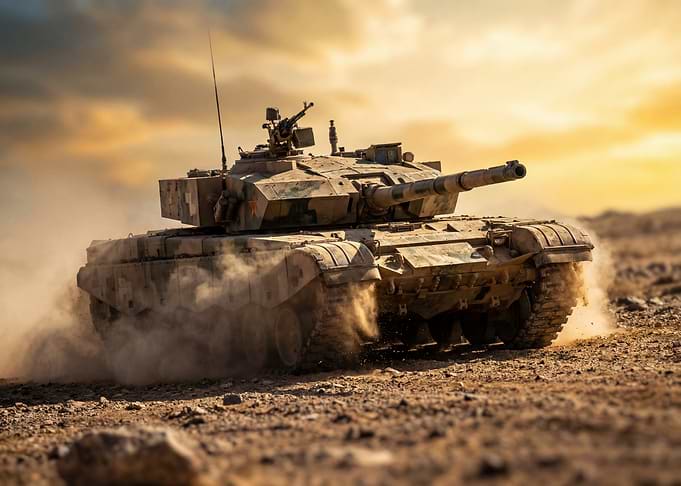 Tank in Desert Dust Storm