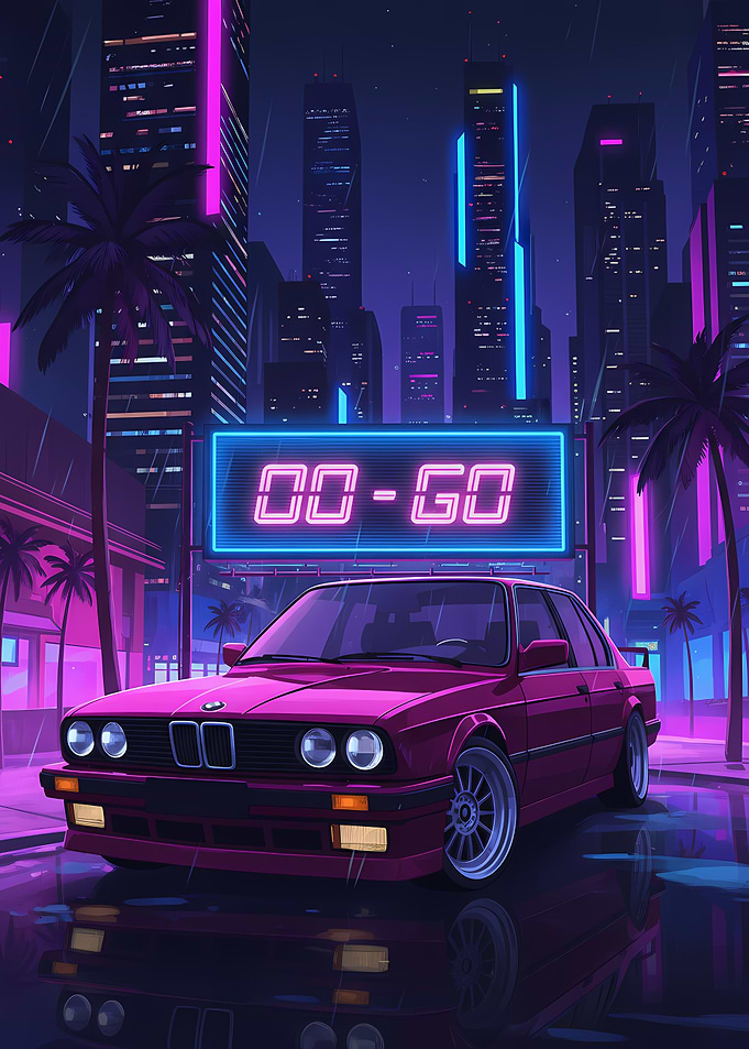 Retro Neon City Car