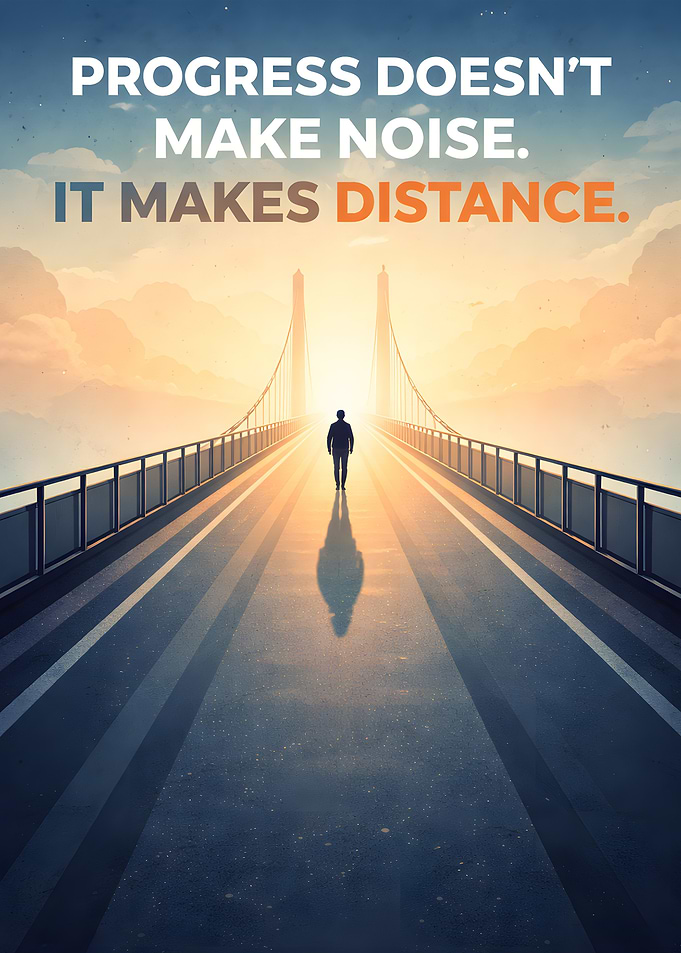 Man walking on bridge towards light