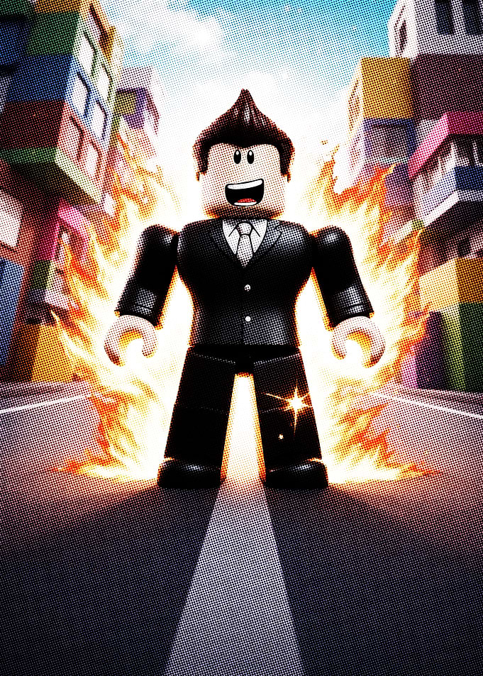 Roblox character in flames