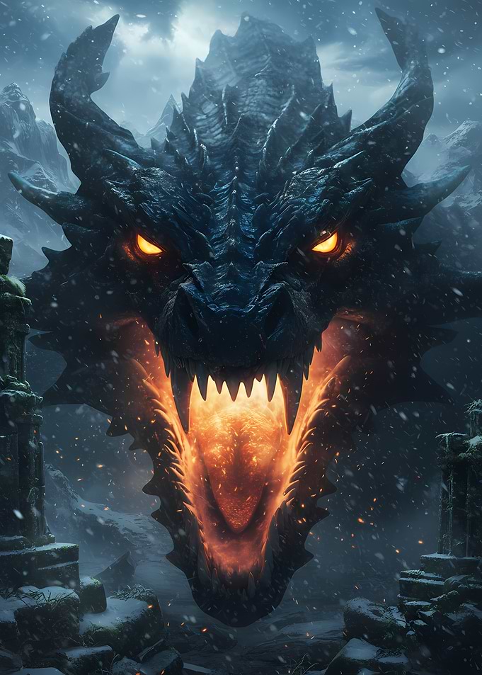 Dragon in a Snowy Mountain Landscape