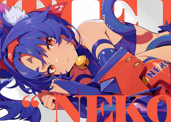 Anime Neko Girl with Blue Hair