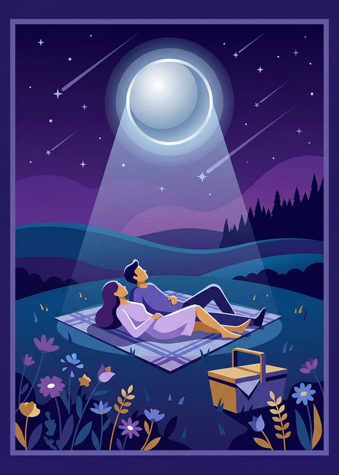 Couple stargazing under the moon