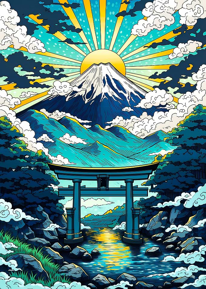 Mount Fuji Torii Gate Sunrise