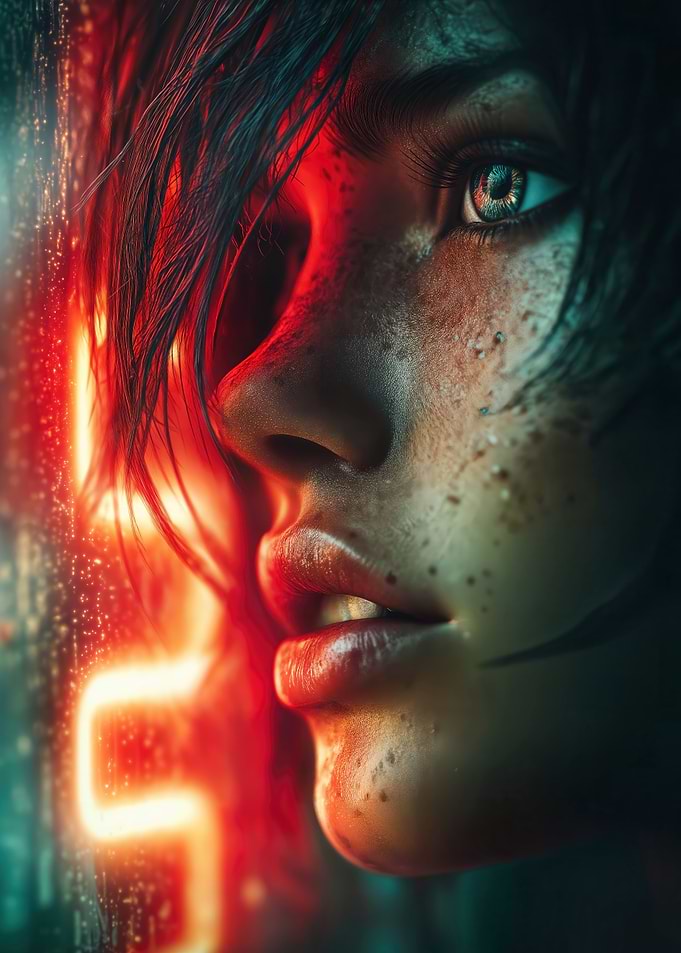 Cyberpunk Woman in Neon Light