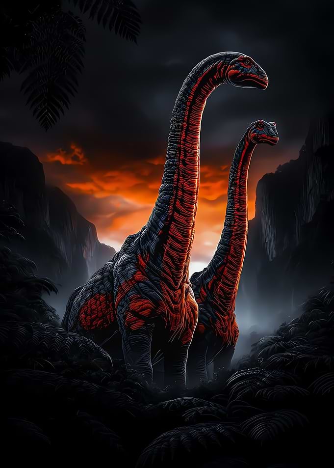 Two Dinosaurs in a Dark Forest
