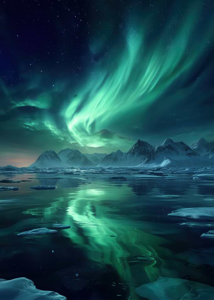 Aurora Borealis over Icy Landscape