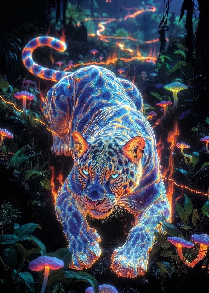Bioluminescent Jaguar in Enchanted Forest
