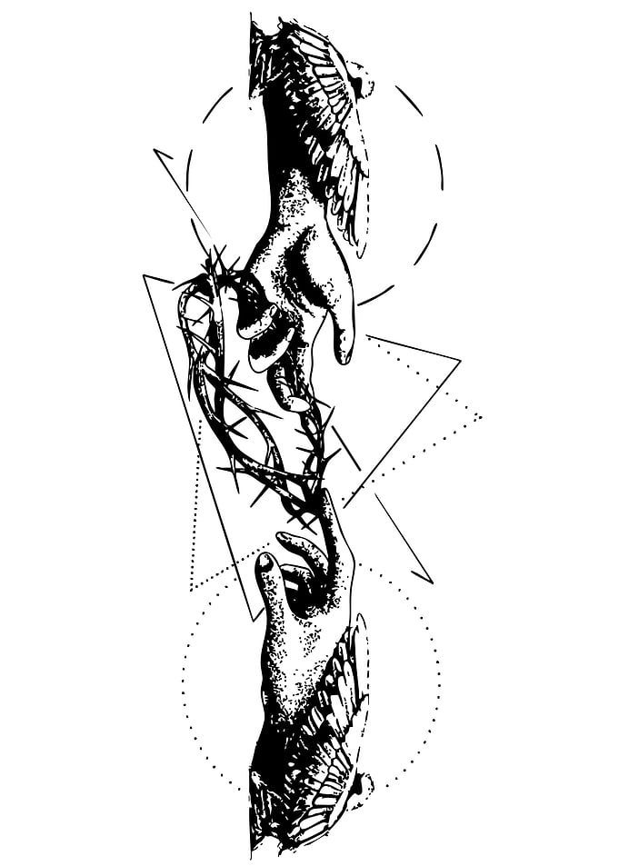 Reaching Hands with Thorns and Wings