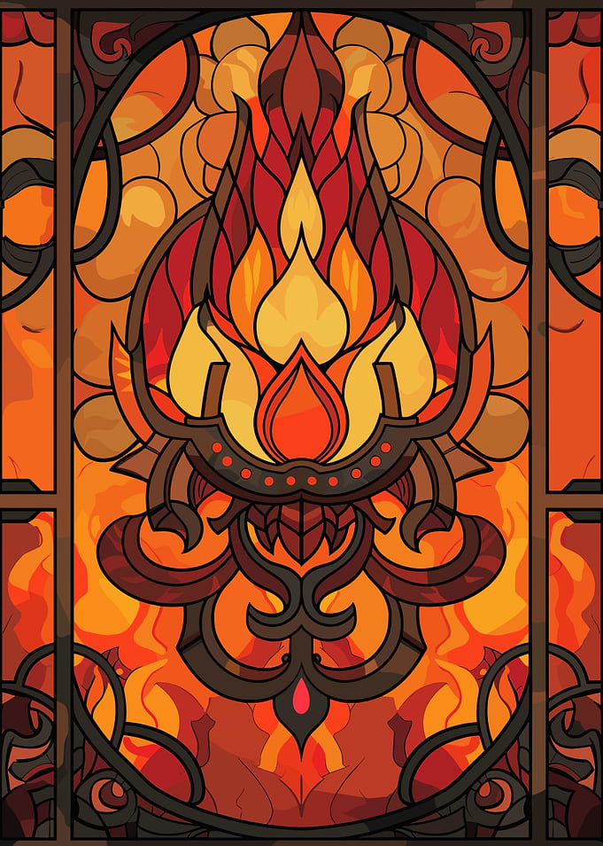 Stained Glass Fire Lotus Design