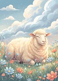 Peaceful Sheep in a Flower Field