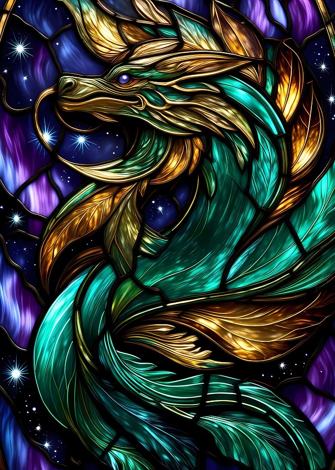 Stained Glass Dragon in Space