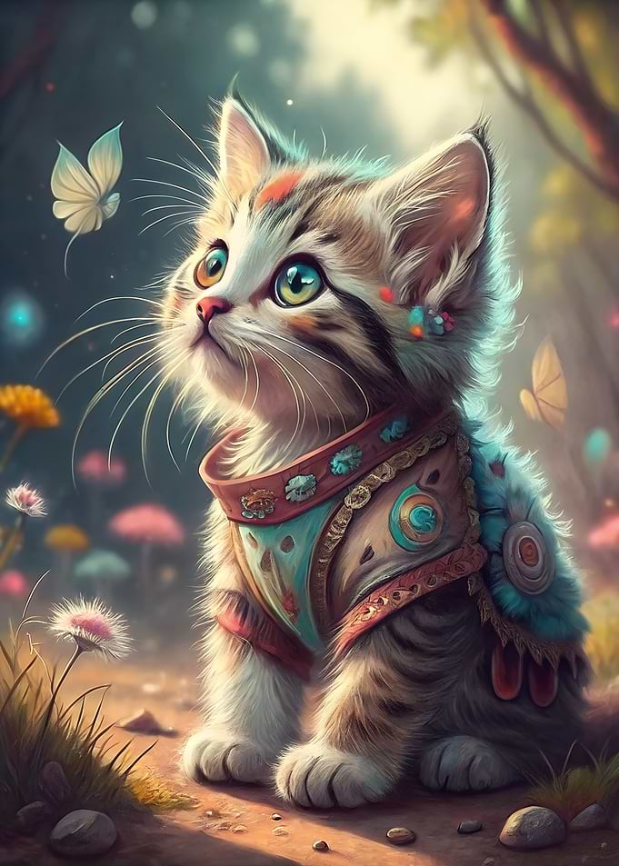 Cute Kitten in Fantasy Forest