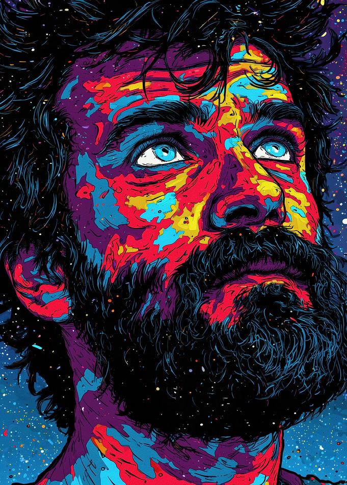 Vibrant Portrait of a Bearded Man