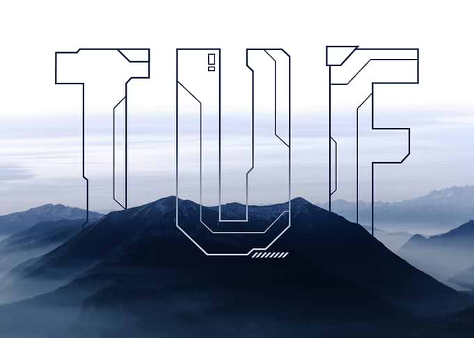 TUF logo over mountains