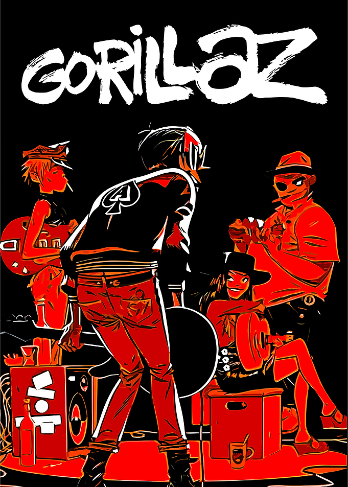 Gorillaz Band Members in Red and Black