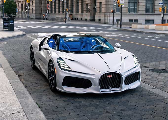 White Bugatti Convertible on City Street