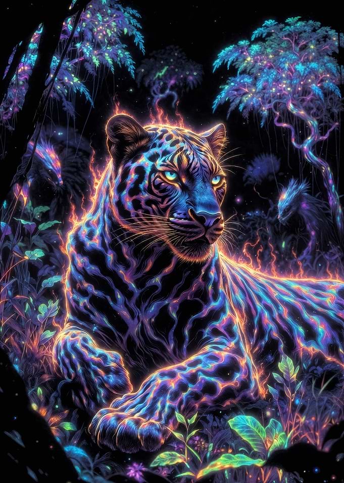 Neon Panther in Enchanted Forest