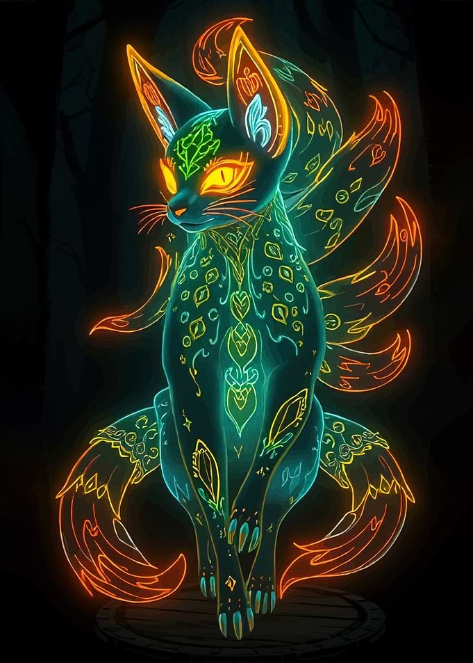Neon Fox Spirit Cat