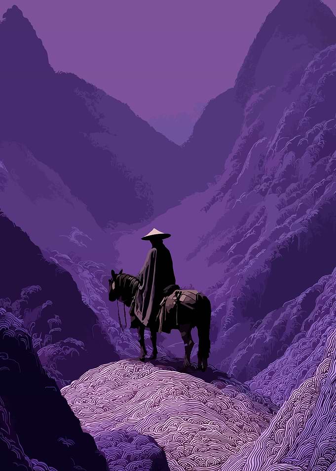Lone Rider in Purple Mountains
