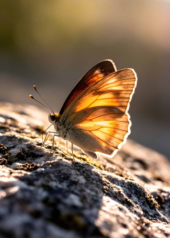 Butterfly on a rock in sunlight