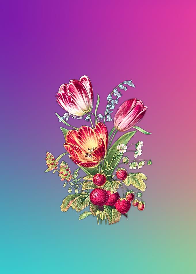Vintage Floral Bouquet with Strawberries