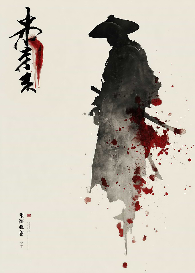 Japanese Samurai Ink Wash Painting