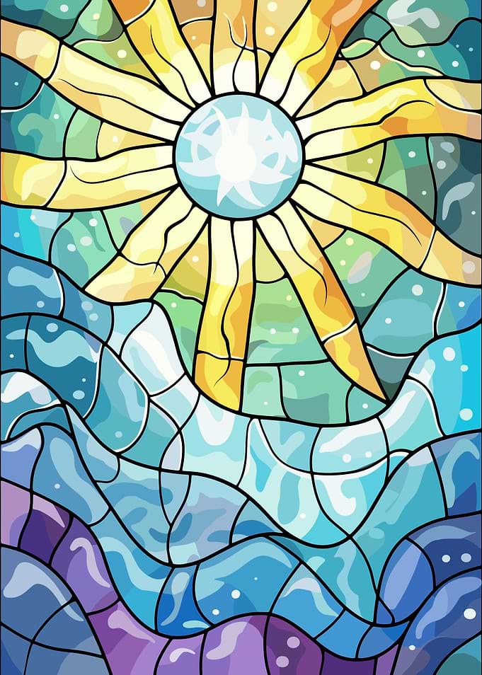Stained Glass Sun and Waves
