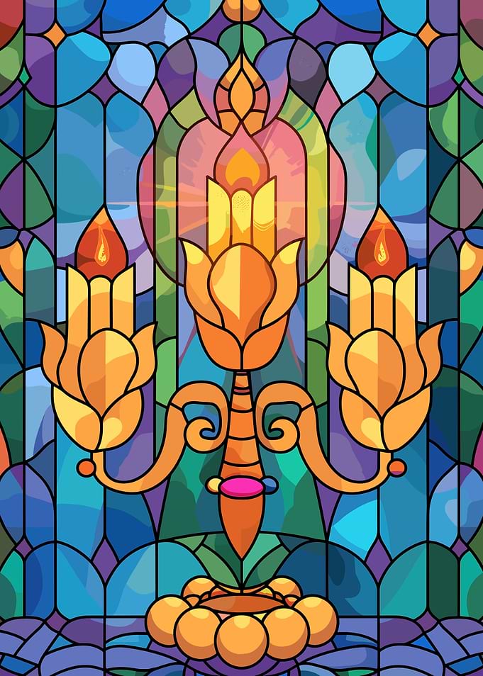 Stained Glass Candelabra with Flames
