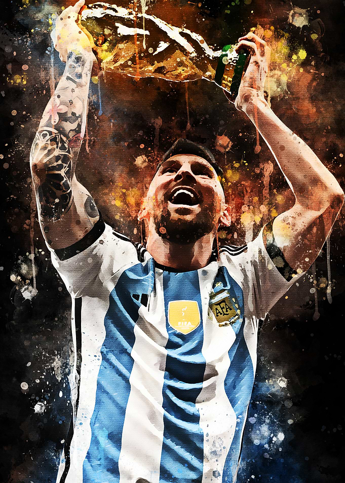 Lionel Messi celebrating with trophy