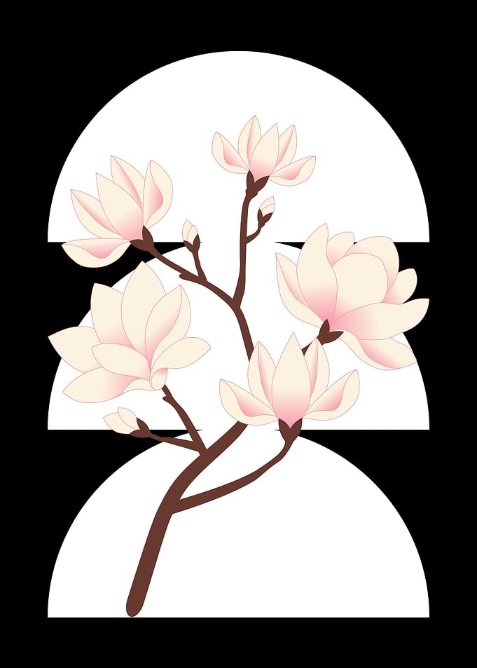 Magnolia Branch with Geometric Background