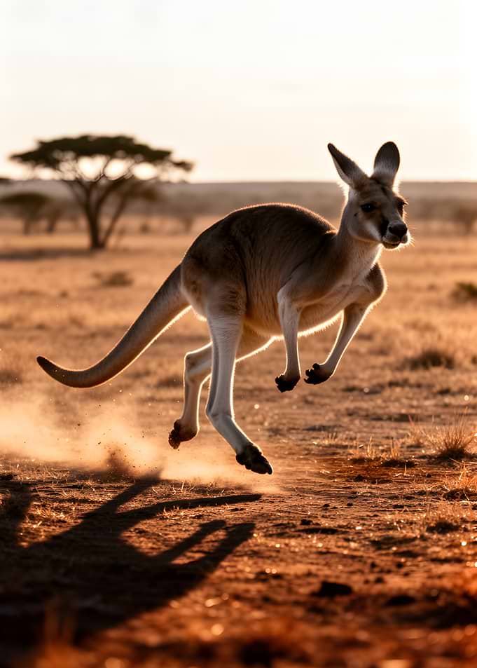 Kangaroo leaping in the outback