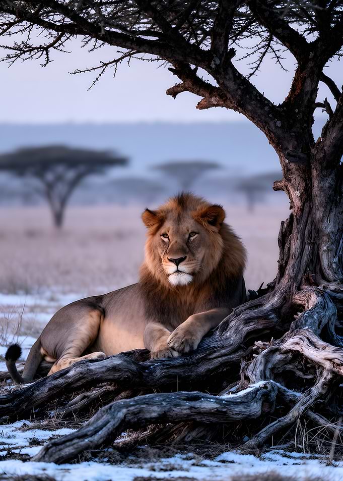 Majestic Lion Resting Under a Tree