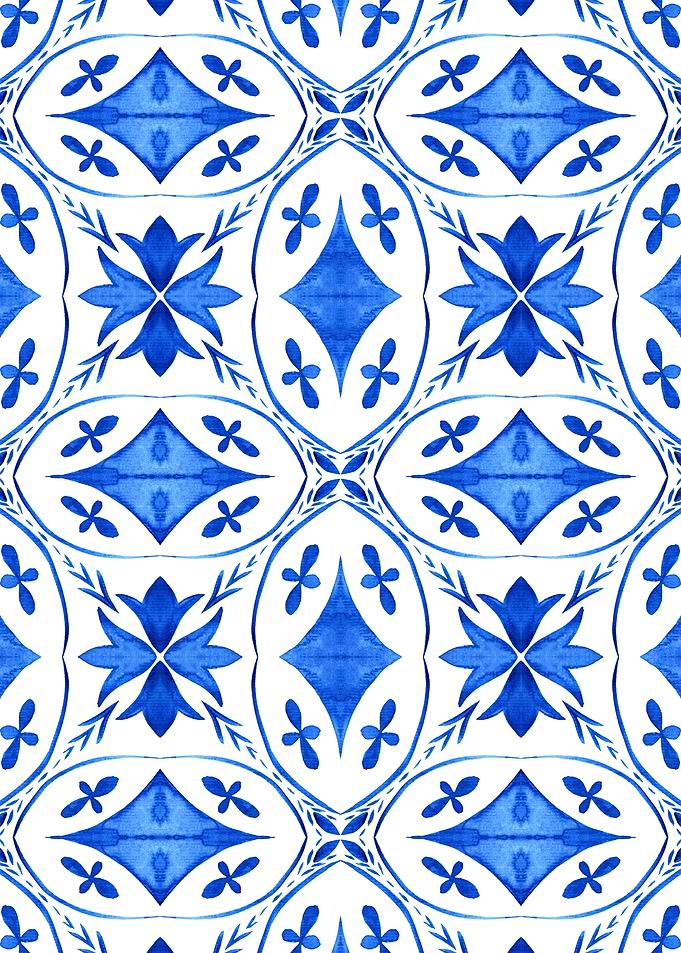 Blue and White Floral Tile Pattern