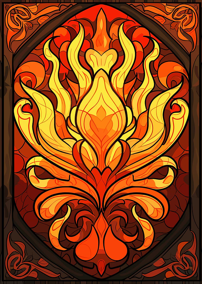 Fiery Floral Stained Glass Design