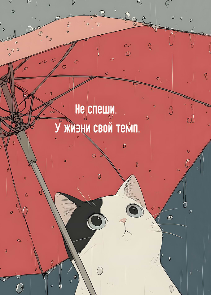 Cat Under Umbrella in Rain