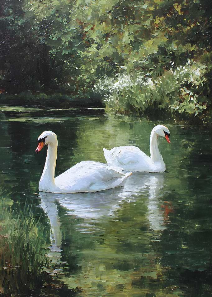 Two Swans on a Serene Lake