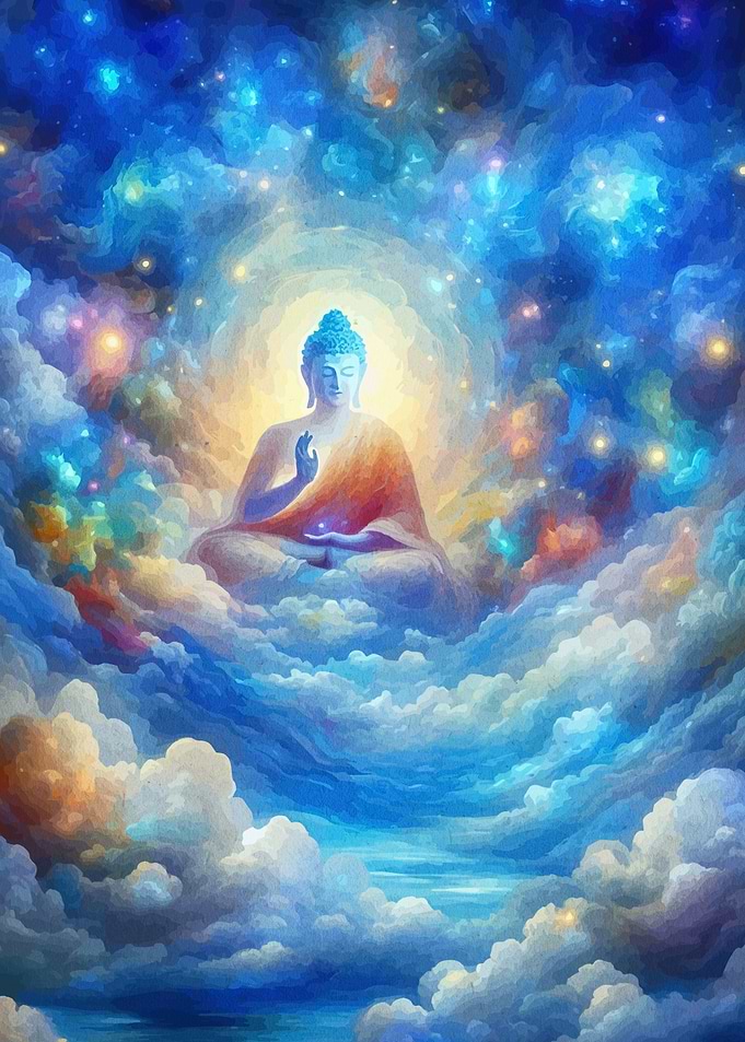 Buddha Meditating Cosmic Clouds