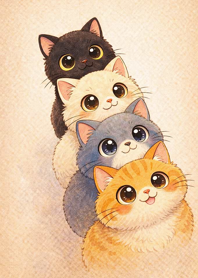 Four Cute Kittens in a Row