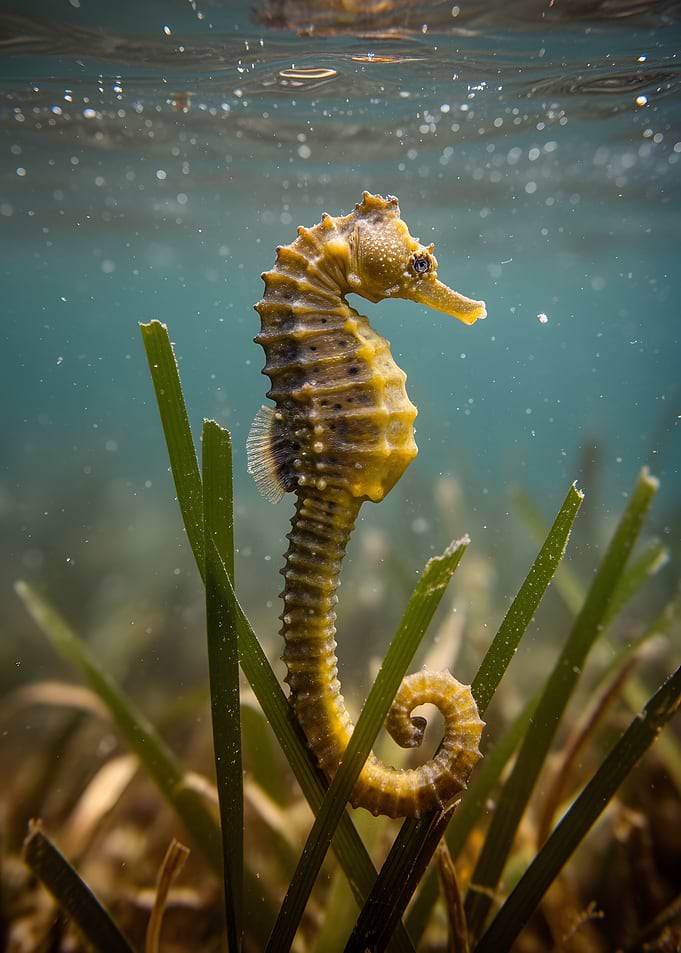 Seahorse in underwater grass