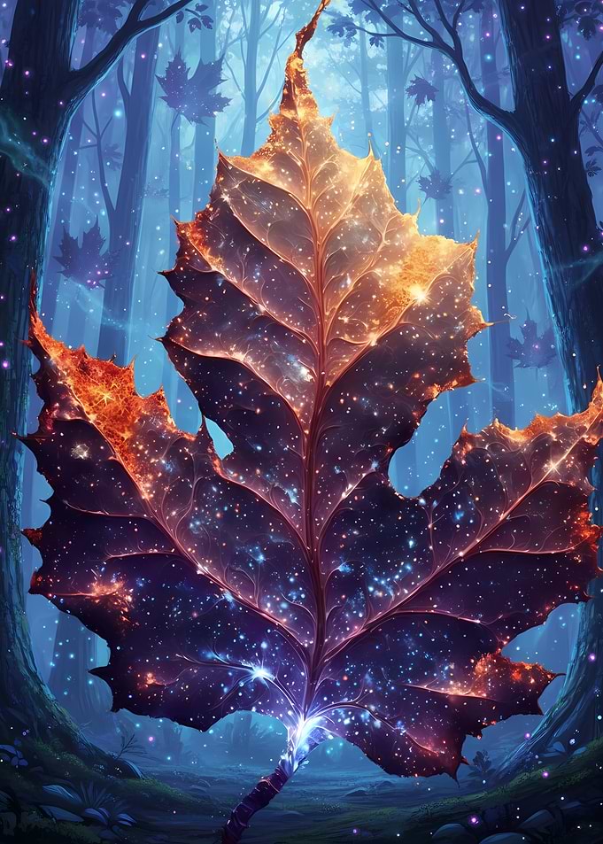 Cosmic Leaf in Enchanted Forest