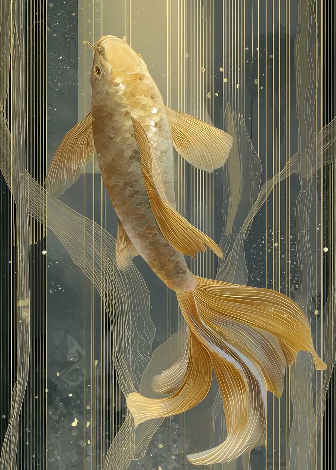 Golden Koi Fish in Abstract Water