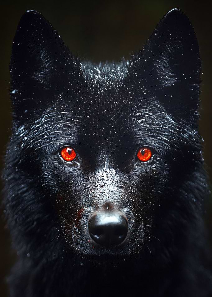 Black Wolf with Red Eyes