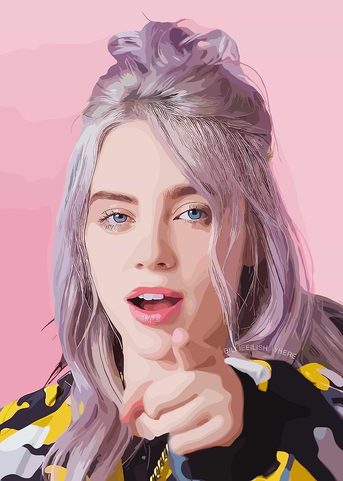 Billie Eilish pointing forward