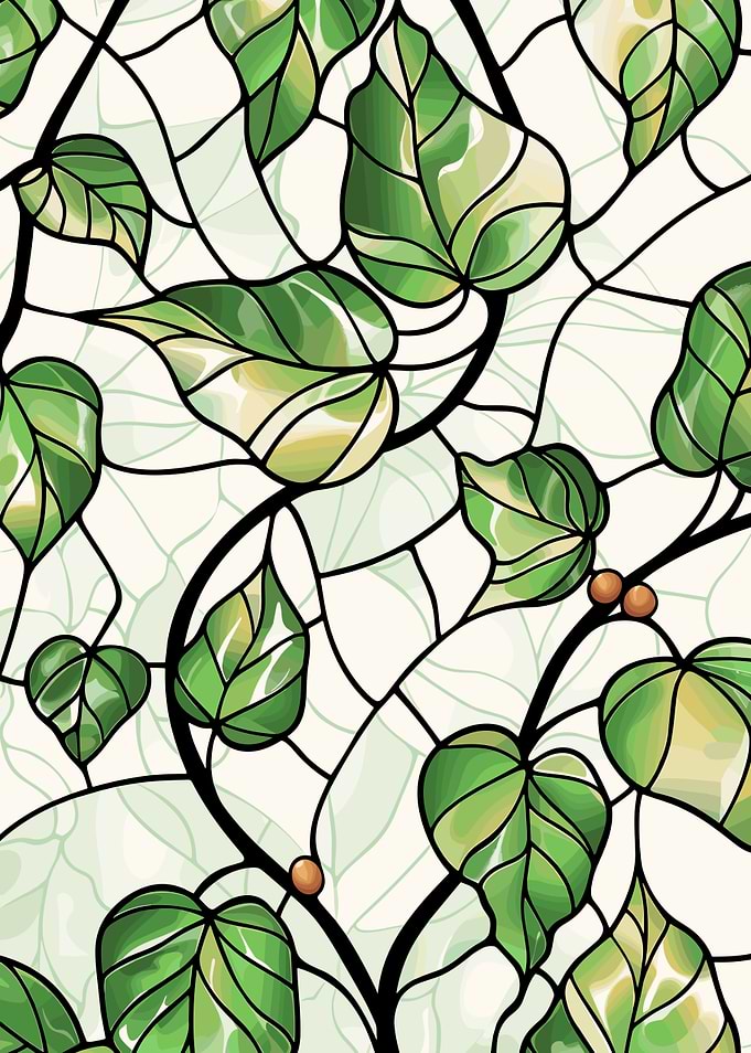 Stained Glass Ivy Leaves Pattern