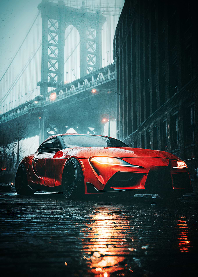 Red Sports Car in New York City Poster