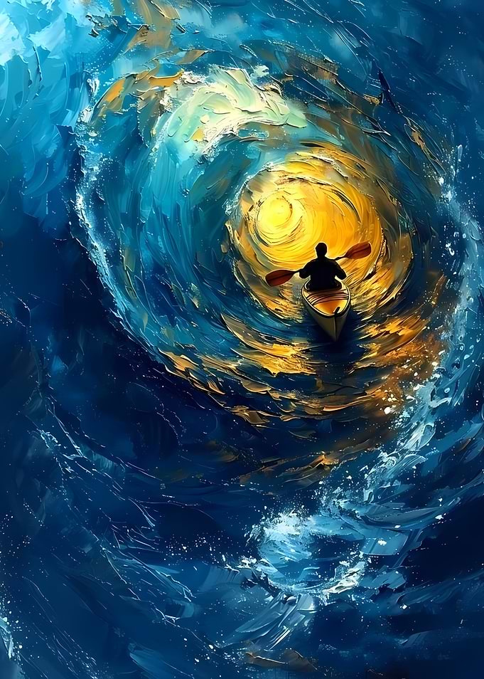 Kayaker in a Swirling Vortex