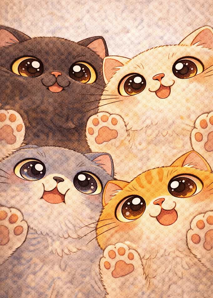 Four Cute Cartoon Kittens