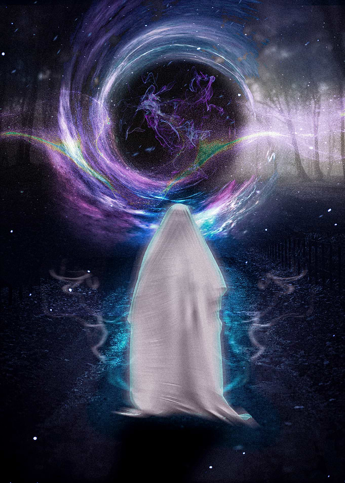Ghostly figure entering portal