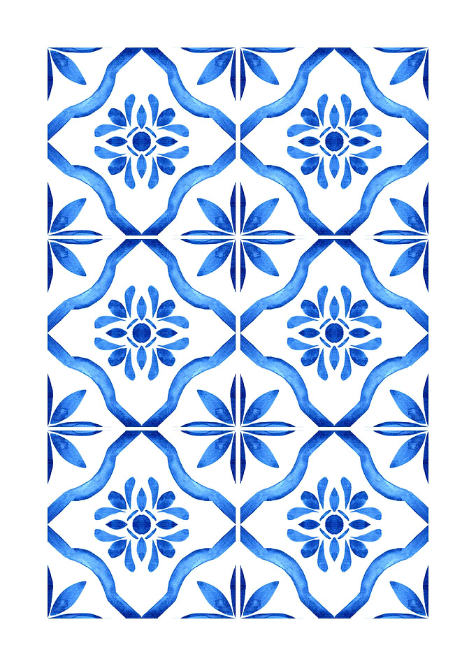 Blue and White Floral Tile Pattern